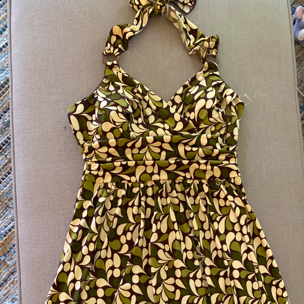 Green and tan halter dress